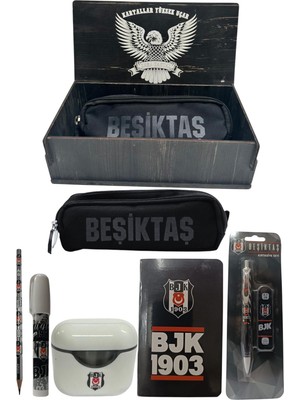 Me Çanta Beşiktaş Orjinal Lisanslı Beyaz Air Kalemtraş Ahşap Kutulu 6'lı Kırtasiye Seti