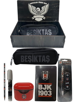 Me Çanta Beşiktaş Orjinal Lisanslı Beyaz Air Kalemtraş Ahşap Kutulu 6'lı Kırtasiye Seti