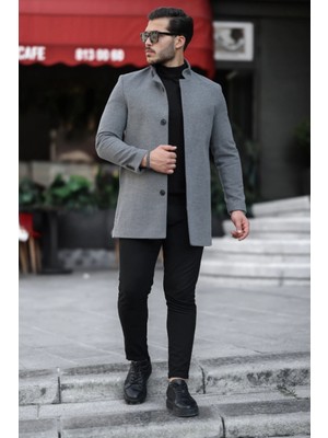 Bermuda Erkek Slim Dik Yaka Kaşe Kaban