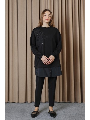 Puane Çiçek Nakışlı ve Işlemeli Garnili Tunik 10739