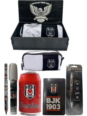 Me Çanta Beşiktaş Orjinal Lisanslı Kırmızı Kutu Kalemtraş Ahşap Kutulu 6'lı Kırtasiye Seti