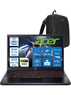 Acer Nitro V 15 ANV15 Intel®core™ I5 13420H 16GB 256GB SSD RTX5050/8GB 75W 15.6 Inç 165Hz Fhd 1920X1080 IPS  Freedos Gaming Bilgisayar NHQZ7EY003F01+ZETTAÇANTA