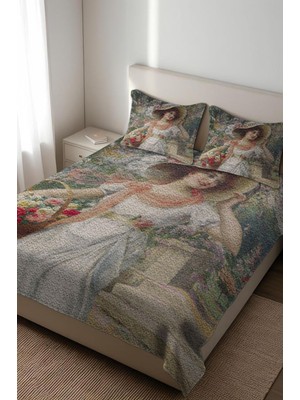 Dolce Mariee Parlak Kadife Kumaş Kapitoneli Çift Kişilik Yatak Örtüsü Seti (3 Parça) CKY0018