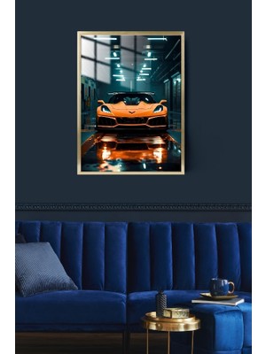 Hediye Metal Baskı Corvette Araba Çerçeveli Metal Poster Tablo