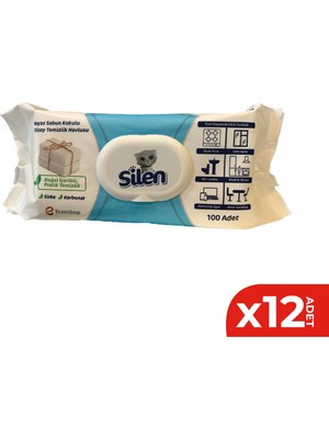 Silen 12 Li Yüzey Temizlik Mendili Beyaz Sabun Kokulu 100 Lü