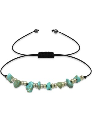 Tesbihane Makrome Örgülü Basic Model Firuze Doğaltaş Kadın Bileklik