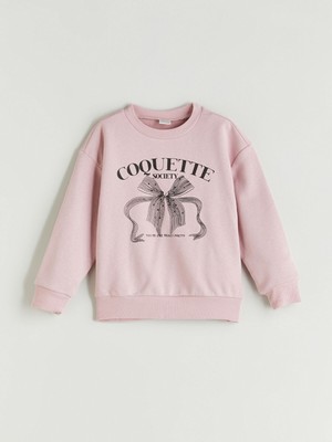 Lc Waikiki Yeni Sezon Bisiklet Yaka Fiyonk Baskılı Kız Çocuk Sweatshirt