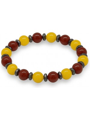 Tesbihane Küre Kesim Sarı Kırmızı Jade Akik Hematit Doğaltaş Kadın Taraftar Bileklik M2