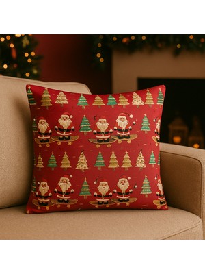 Buem Shop Santa Dreams Yılbaşı Noel Baba ve Çam Ağacı Desenli Dijital Baskılı Kırlent Kılıfı 44X44 cm