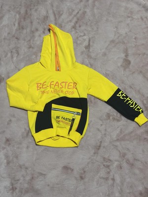 Zengezur Mall Lvsqvr 3-9 Yaş Naskılı Ön Fermuar Detaylı Kol Ek Kapşonlu Sweatshirt Sarı (Beden: 5)