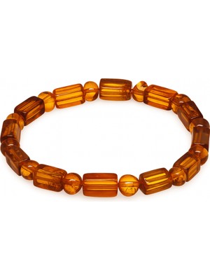 Tesbihane Bal Rengi Silindir Kesim Doğal Damla Kehribar Kadın Bileklik