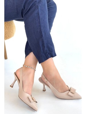 Bosel Leyya Bej Cilt Topuklu Ayakkabı