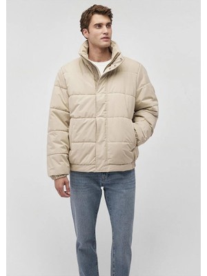 Mavi Dik Yaka Bej Şişme Mont 0110470-86559