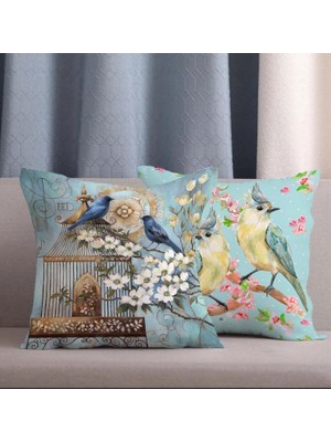 Alkan Homes 2 Li Kombin Sevimli Kuşlar Dijital Baskılı Kırlent Kılıfı