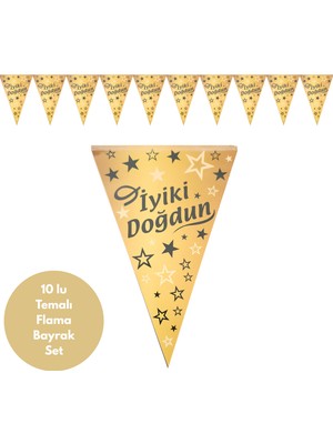 Deniz Parti Iyiki Doğdun Altın Siyah Flama Bayrak Set Süs