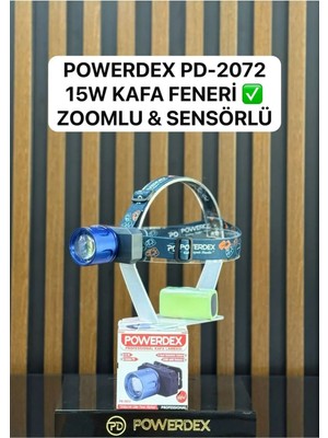 Powerdex PD-2072 Profesyonel Kafa Lambası | 15W 1500 Lümen | Sensörlü, Zoomlu, Metal Kafa, Type-C Şarjlı