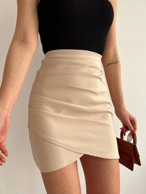 Bosel Yandan Drapeli Asimetrik Etek Bej S24771