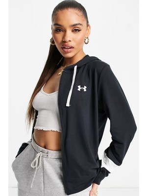 Under Armour Rival Terry Cb Womens Hoodie Kadın Kapüşonlu Tam Boy Fermuarlı Sweatshirt Siyah