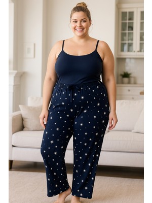 Made By Me Desenli-Siyah-Lacivert  Büyük Beden Pijama Altı Modal Kumaş Modern Kaliteli  Kadın Pijama Altı