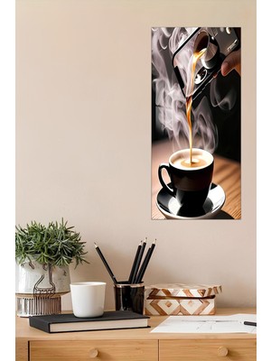 KutuTR 3D Görünümlü Temperli Cam Tablo – Siyah Fincana Kahve Dökülüşü Temalı Uv Baskı 30X60 cm - DCT135