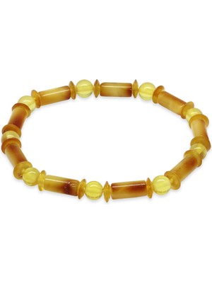 Tesbihane Bal Sarı Renkli Silindir Kesim Doğal Damla Kehribar Kadın Bileklik