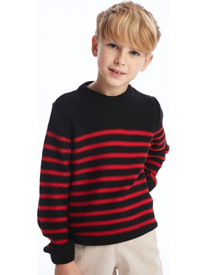 Lc Waikiki Yeni Sezon Bisiklet Yaka Çizgili Uzun Kollu Erkek Çocuk Triko Kazak