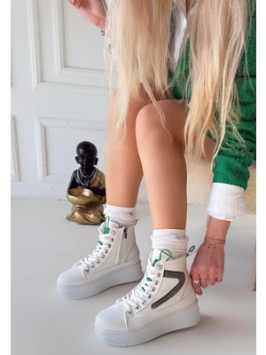 Bosel Joila Beyaz Cilt Yeşil Detaylı Bot