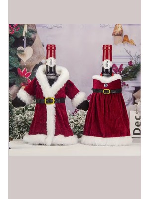 Trade Bazaar 2 Adet Noel Temalı Kırmızı Şarap Çantası | Noel Elbisesi Şişe Kapağı & Etek Şarap Şişesi Süsleme Seti | Dekoratif Kırmızı Şarap Kapakları