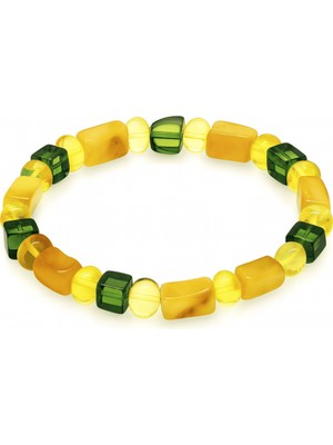 Tesbihane Sarı Yeşil Silindir Küp Kesim Doğal Damla Kehribar Kadın Bileklik