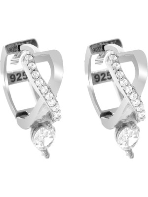 Tesbihane Beyaz Zirkon Taşlı Sonsuzluk Detaylı Gümüş Renk 925 Ayar Gümüş Tek Taş Kadın Küpe