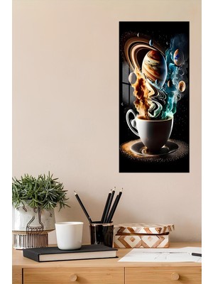 KutuTR 3D Görünümlü Temperli Cam Tablo – Gezegen ve Uzay Kahvesi Temalı Uv Baskı 30X60 cm - DCT136