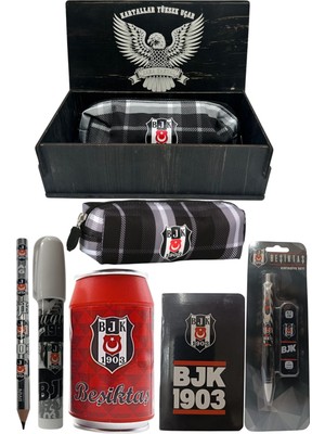 Me Çanta Beşiktaş Orjinal Lisanslı Kırmızı Kutu Kalemtraş Ahşap Kutulu 6'lı Kırtasiye Seti