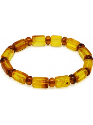 Tesbihane Sarı Soft Kırmızı Silindir Kesim Doğal Damla Kehribar Kadın Bileklik