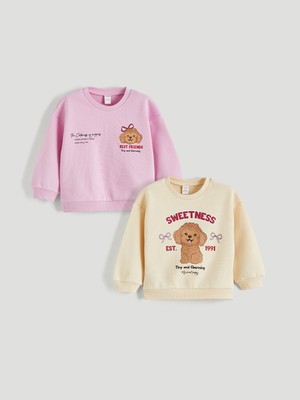 Lc Waikiki Yeni Sezon Bisiklet Yaka Kız Çocuk Kalın Sweatshirt 2'li