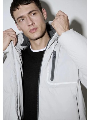 Mavi Su İtici Kapüşonlu Gri Şişme Mont 0110463-70075