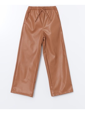 Lc Waikiki Yeni Sezon Beli Lastikli Deri Görünümlü Kız Çocuk Pantolon