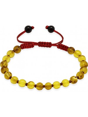 Tesbihane Makrome Örgülü Küre Kesim Sarı Renk Fosilli Doğal Damla Kehribar Kadın Bileklik