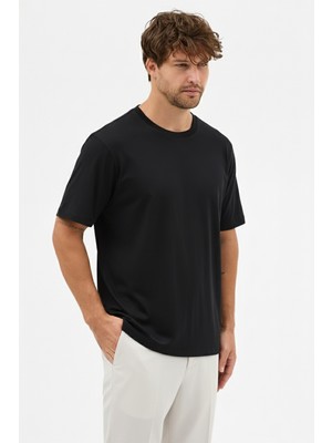 goffra Erkek Premium Kalite Yoğun Dokulu Pamuklu T-Shirt Siyah M101-R0220-02