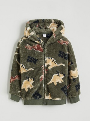 Lc Waikiki Yeni Sezon Dinozor Desenli Pelüş Erkek Çocuk Fermuarlı Sweatshirt
