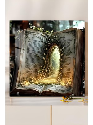 KutuTR 3D Görünümlü Temperli Cam Tablo – Kitap ve Gizli Kapı Temalı Uv Baskı 33X33 CM-CTK112