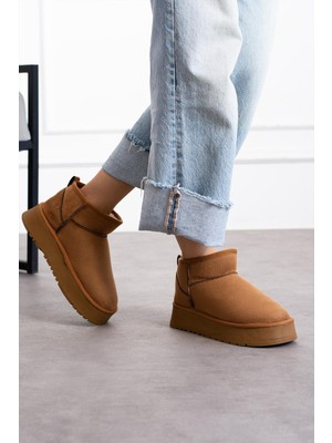 Verahed Kalın Yüksek Tabanlı Içi Kürklü Suya Dayanıklı Spor Kısa Kadın Bot Platform Taban