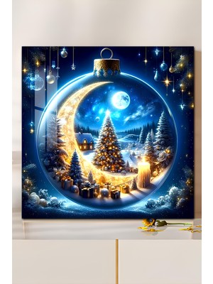 KutuTR 3D Görünümlü Temperli Cam Tablo – Kış ve Yılbaşı Temalı Sihirli Küre Uv Baskı 33X33 CM-CTK119
