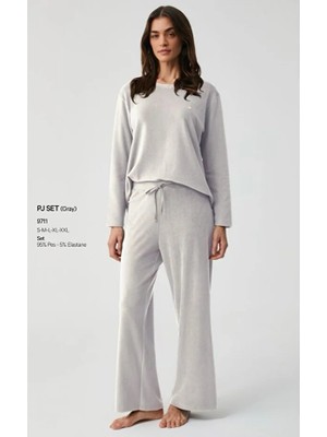 Penye Mood Uzun Kol Yumuşak Dokulu Kadın Kadife Pijama Takım 9711