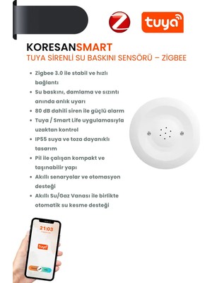 Koresan Tuya Sirenli Su Baskını Sensörü – Zigbee