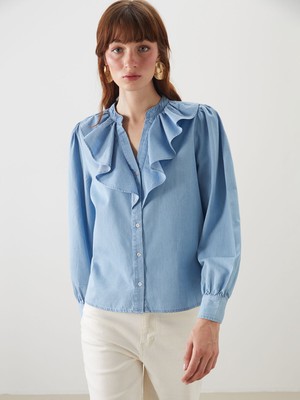 Lc Waikiki Yeni Sezon Kaçık Yaka Kadın Jean Gömlek