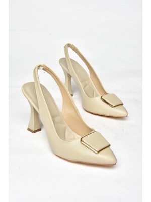 Bosel Pıert Bej Cilt Topuklu Ayakkabı