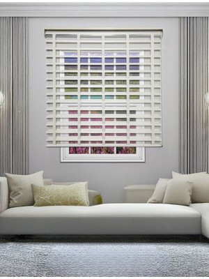 YS Perde Tasarım Picasso Shadow Silüet Kumaş Jaluzi Store Perde, Alüminyum Kasalı Yüksek Kaliteli - Krem 5464XSHADOW