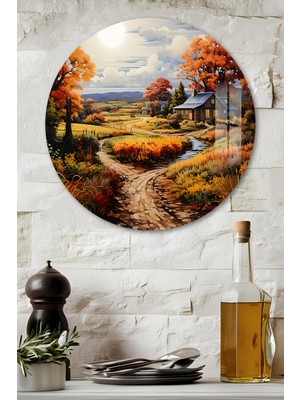 KutuTR 3D Görünümlü Temperli Cam Tablo – Sonbahar Manzarası Duvar Süsü Uv Baskı 33X33 CM-CDS131