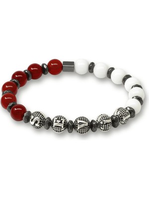 Tesbihane Isme Özel Yazılı Küre Kesim Kırmızı Beyaz Jade Akik Hematit Doğaltaş Kadın Taraftar Bileklik