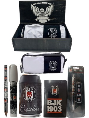 Me Çanta Beşiktaş Orjinal Lisanslı Siyah Kutu Kalemtraş Ahşap Kutulu 6'lı Kırtasiye Seti